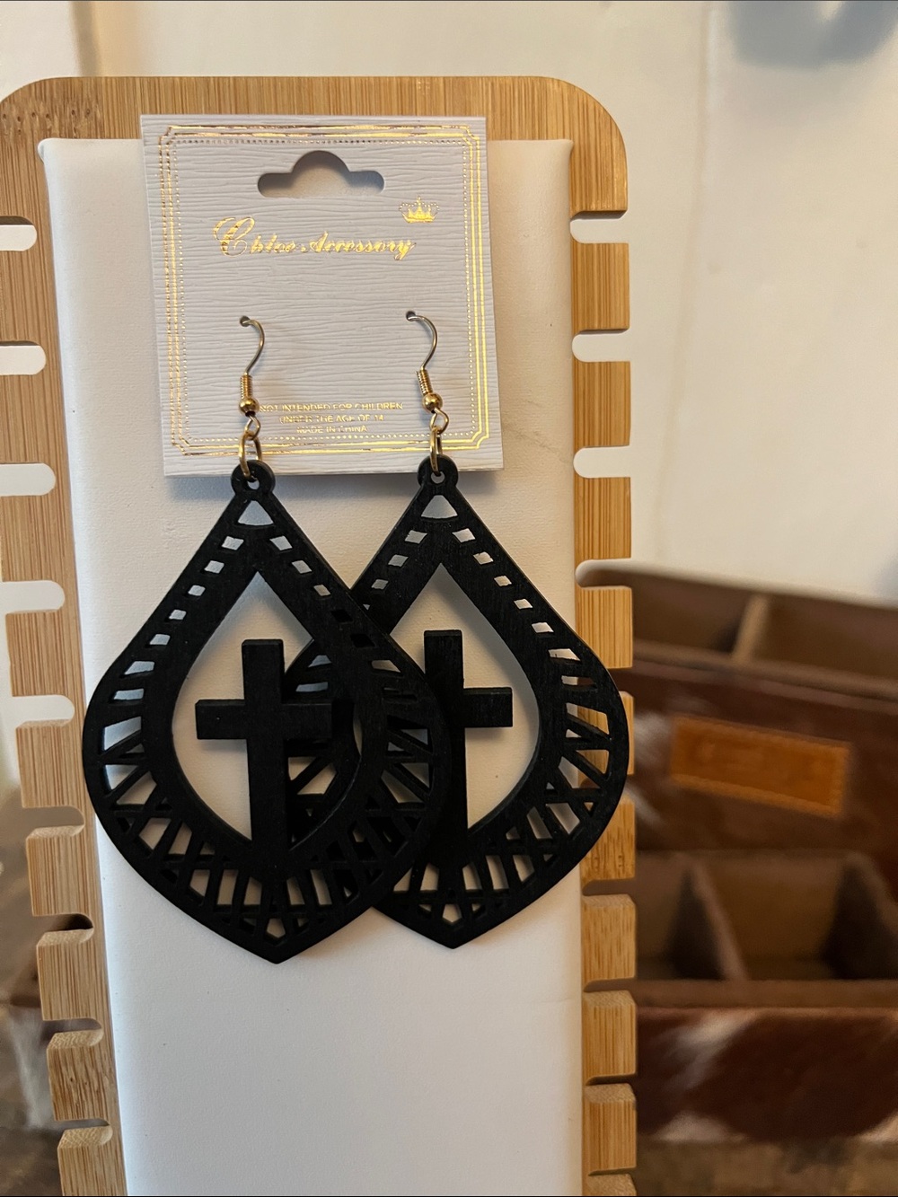 Black Cross Cutout Teardrop Earrings - Unbranded